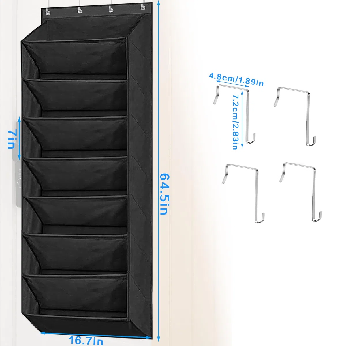 Zapatero Puerta,Zapatero Colgante,Organizador Zapatos Puerta,8 Capas Zapateros Detrás de la Puertas,Puede Colgar en la Puertas o en el Armario,Diseñado para Cualquier Sapateira Almacenamiento (Negro)