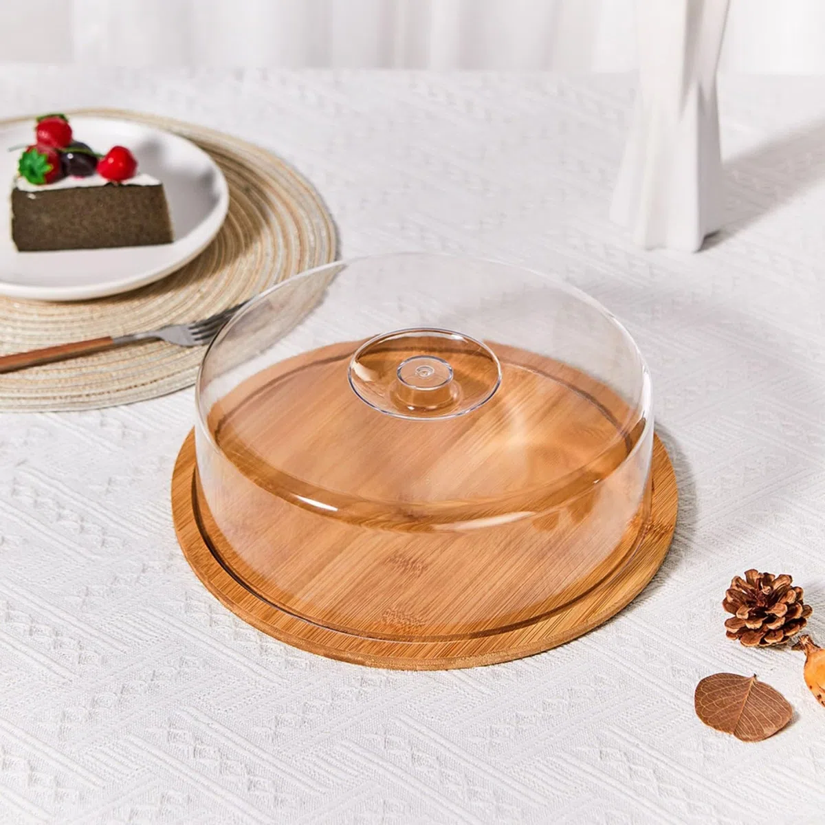 Soporte de madera para tartas con tapa de cúpula, bandeja redonda de 10 pulgadas para bodas, fiestas, cubierta protectora que mantiene los pasteles frescos, elegante plato de exhibición de