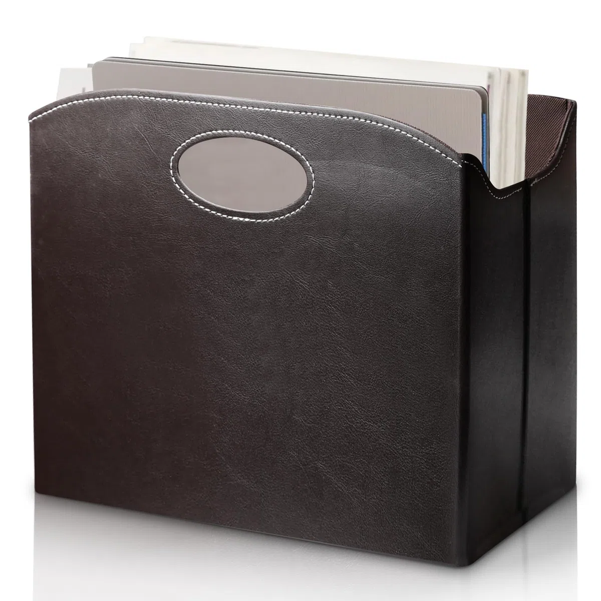 Revistero de cuero moderno, portarevistas de cuero con asa, revistero de cuero con compartimentos, cesta de periódicos plegable, portarevistas cesta de periódicos para casa oficina salón