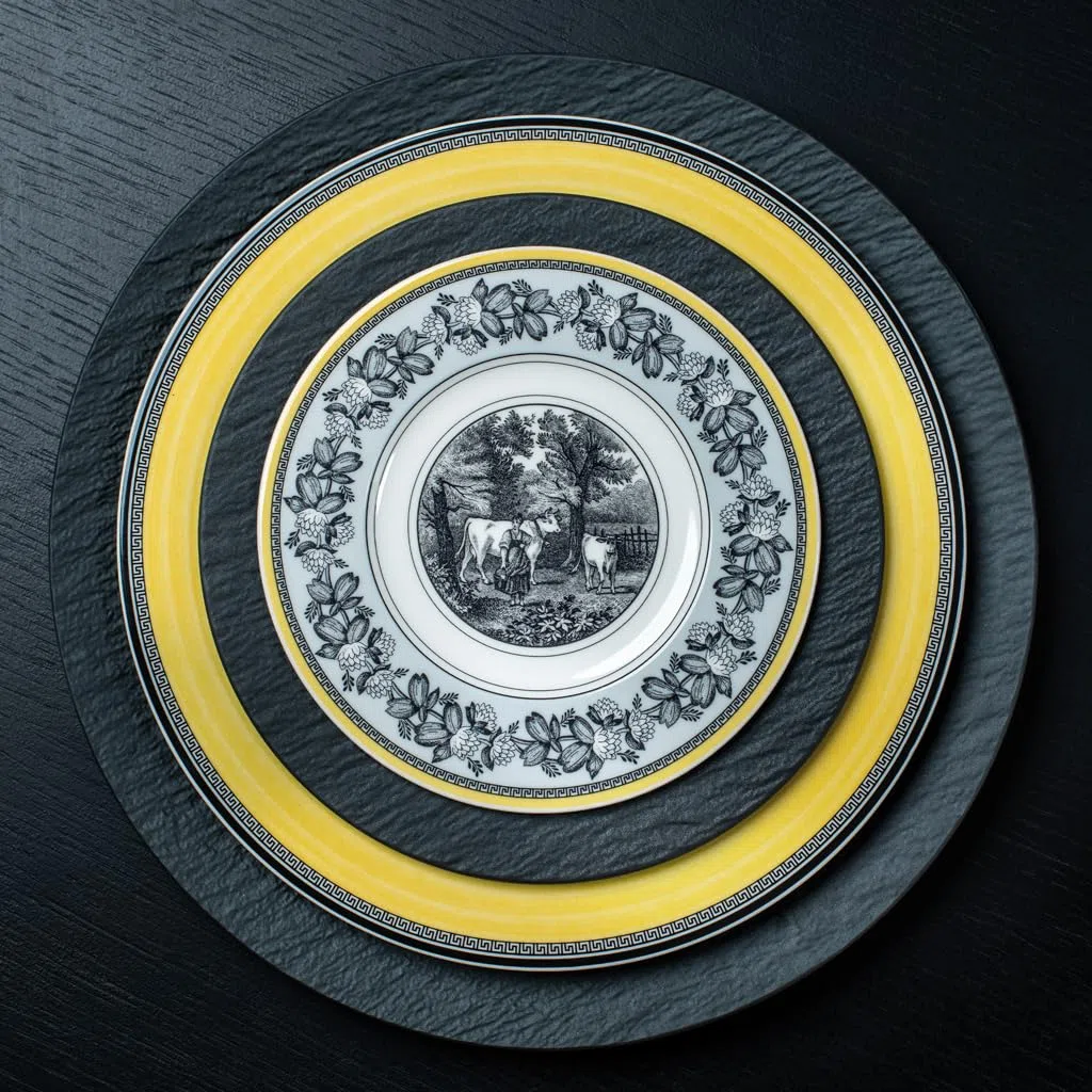 Villeroy & Boch Audun Ferme Plato para pan, 16 cm, Porcelana Premium, Blanco/Gris/Amarillo
