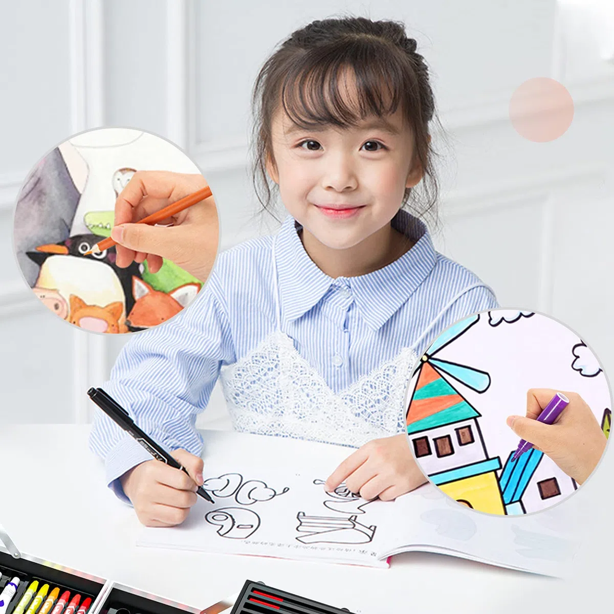 DoubleCare - Juego de arte de 145 piezas, caja y kit de dibujo de aluminio portátil de lujo para niños y adultos, adecuado para equipos de dibujo diarios, regalos de cumpleaños, regalos