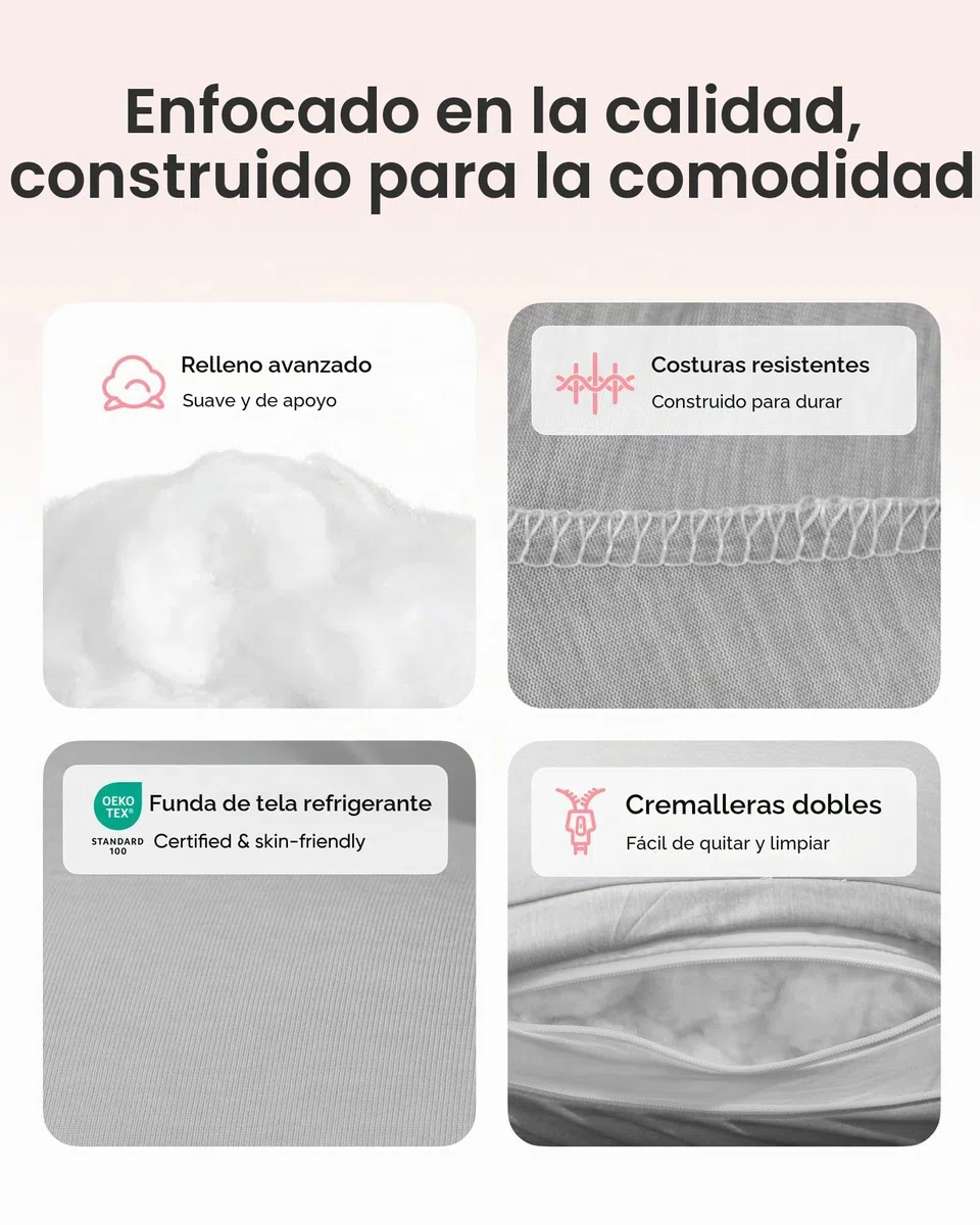 Nuliie Almohada Embarazada Dormir en Forma de U, Cojin Embarazada con Funda de Tela Fresca y Lavable, Almohada Embarazo para Soporte de Espalda, Caderas y Piernas (Gris Claro Refrescante)