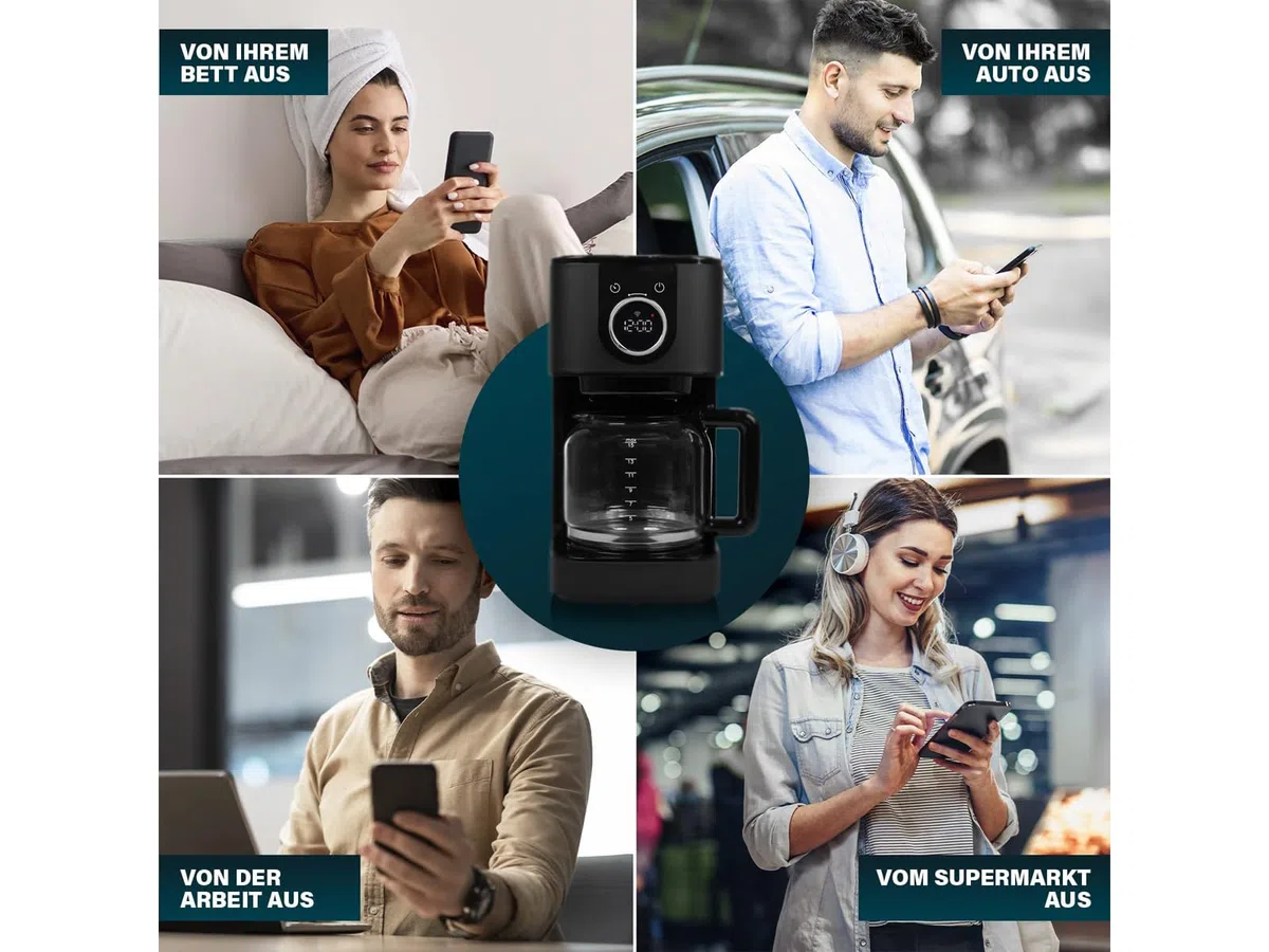 Set de desayuno de acero inoxidable en negro – Cafetera de filtro, hervidor de agua y tostadora