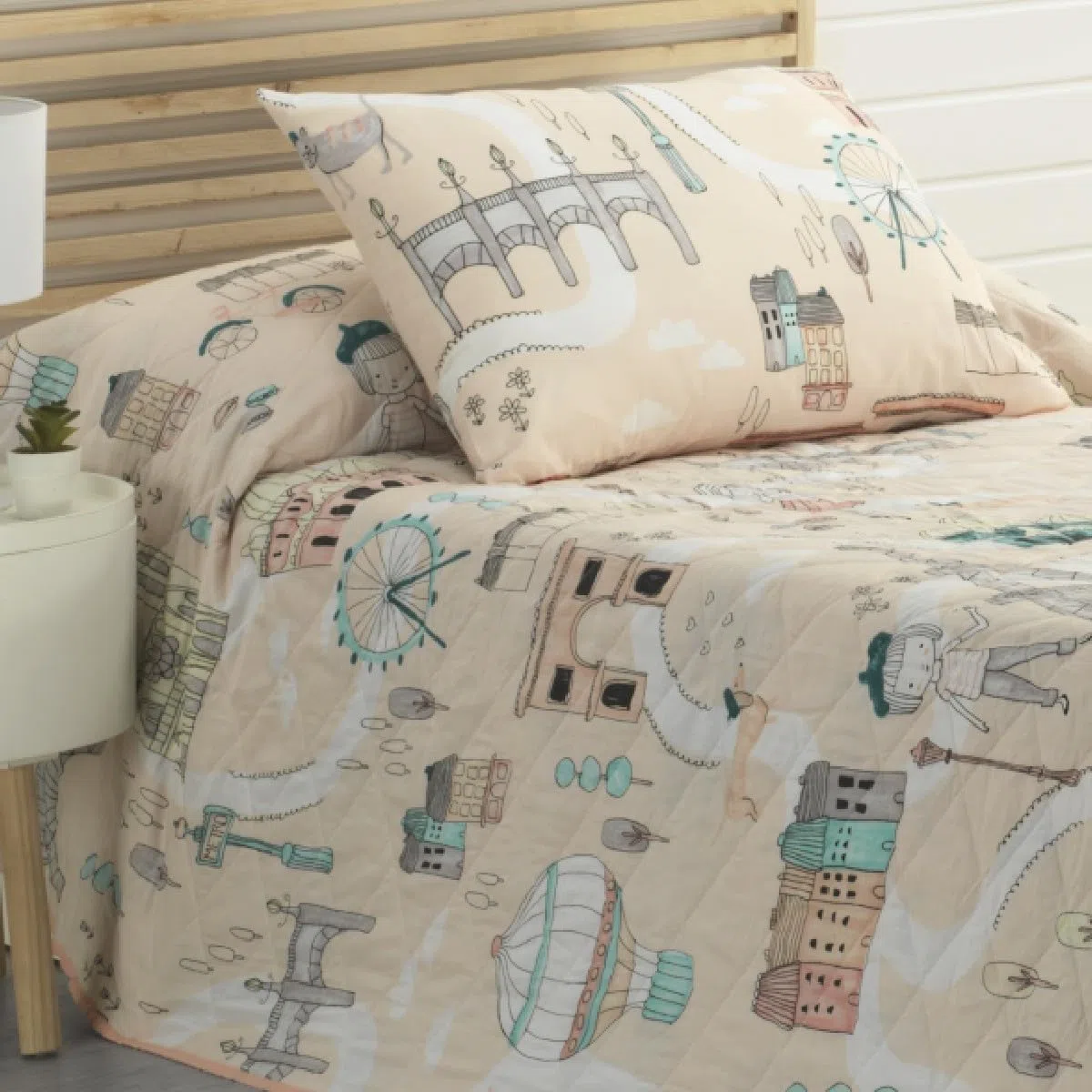 DHESTIA HOME Colcha Bouti Infantil Cama 90 y Cama 105 Patrón Cosido Ohlalá Color Rosa Palo Talla Cama 90/105