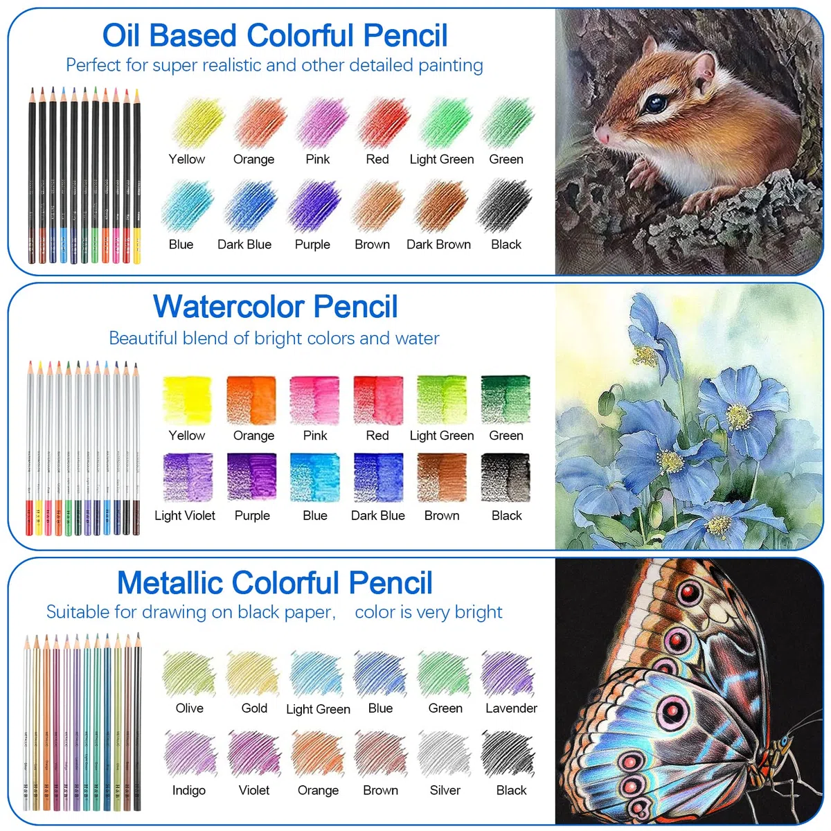 H & B Lápices y bloc de dibujo 72 piezas, juego de lápices de colorear de artista, kit completo que incluye lápices de grafito y lápices de dibujo