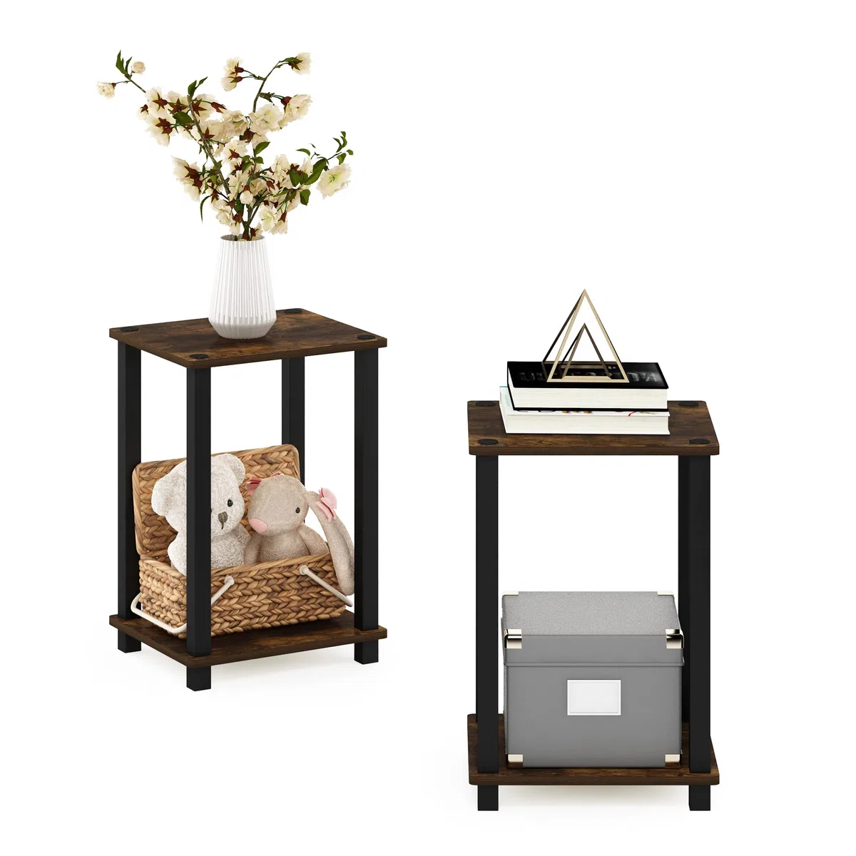 Furinno Simplista Mesa Auxiliar, Engineered Wood, Amber Pine/Black, One Size, 2 Unidades