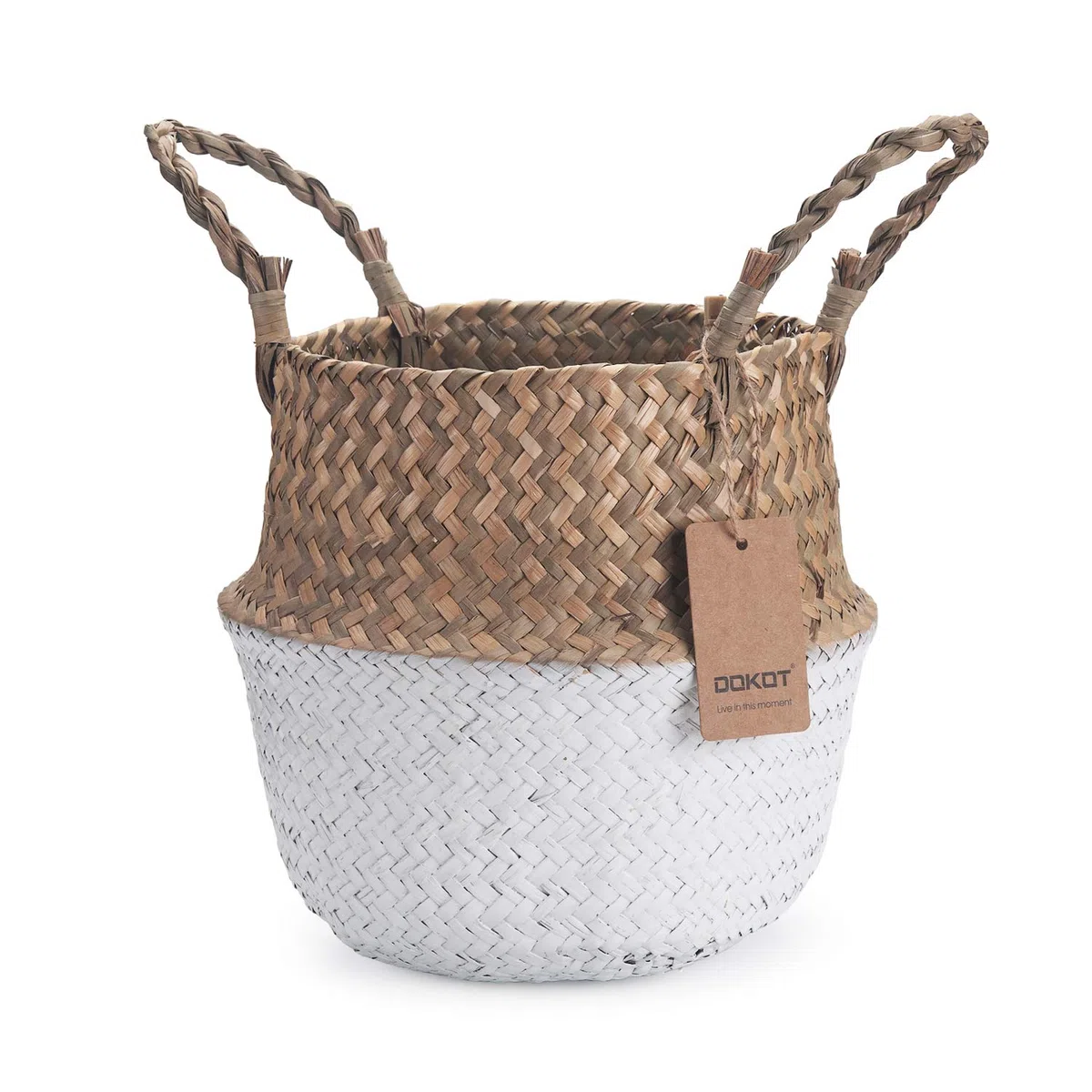 Cesta Mimbre Decoracion Naturales Cesta para Plantas Almacenaje Macetas Seagrass (Blanco)