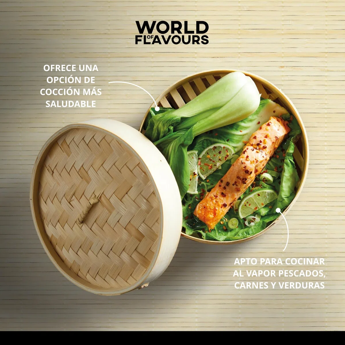 KitchenCraft: World of Flavours – Vaporera de Bambú de 2 Pisos, Color Beige, 20 cm