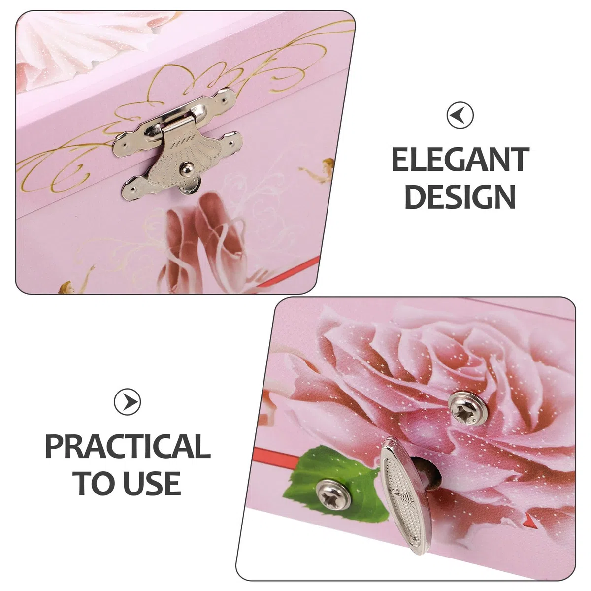 Toyvian Caja de Música de Bailarina Rosa para Niñas con Almacenamiento de Joyas, Giratoria Compartimentos, Tamaño Portátil Adecuado para Habitación Infantil