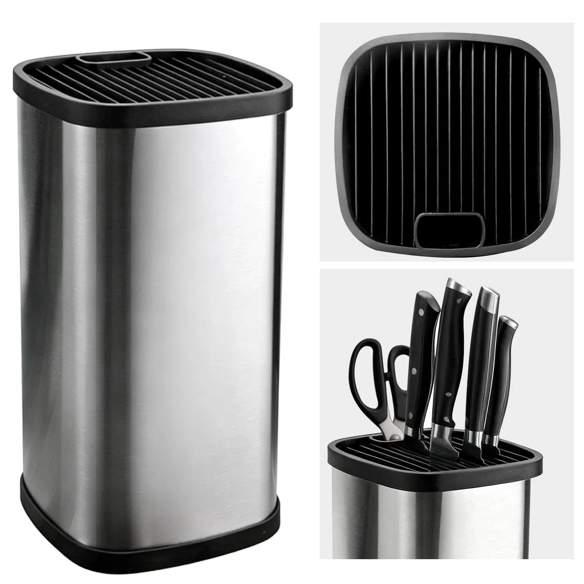 Soporte Cuchillos Cocina de Acero Inoxidable, Bloque para Cuchillos sin Cuchillo con Ranura de Tijera y Orificio de Drenaje Portacuchillos Cuadrado Universal Gran Capacidad Soporte Cuchillo