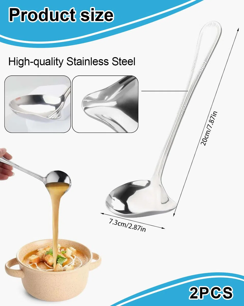 2 Piezas Cucharón para Salsa Acero Inoxidable,Cuchara para Salsa con Pico Vertedor,Cuchara Pequeña para Condimentos,Sopas,Salsas,Jugos(Oro,Plata)