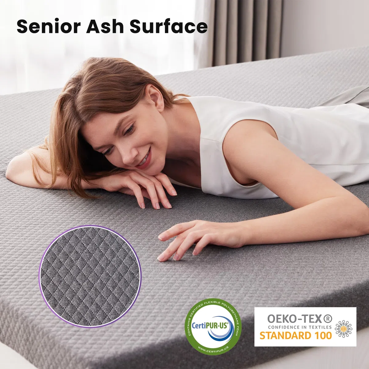 SINWEEK Cubrecolchón de espuma viscoelástica de gel de 2 pulgadas, tamaño individual, almohadilla ventilada de alta densidad para dolor de espalda, cubrecolchón con funda suave extraíble, certificado