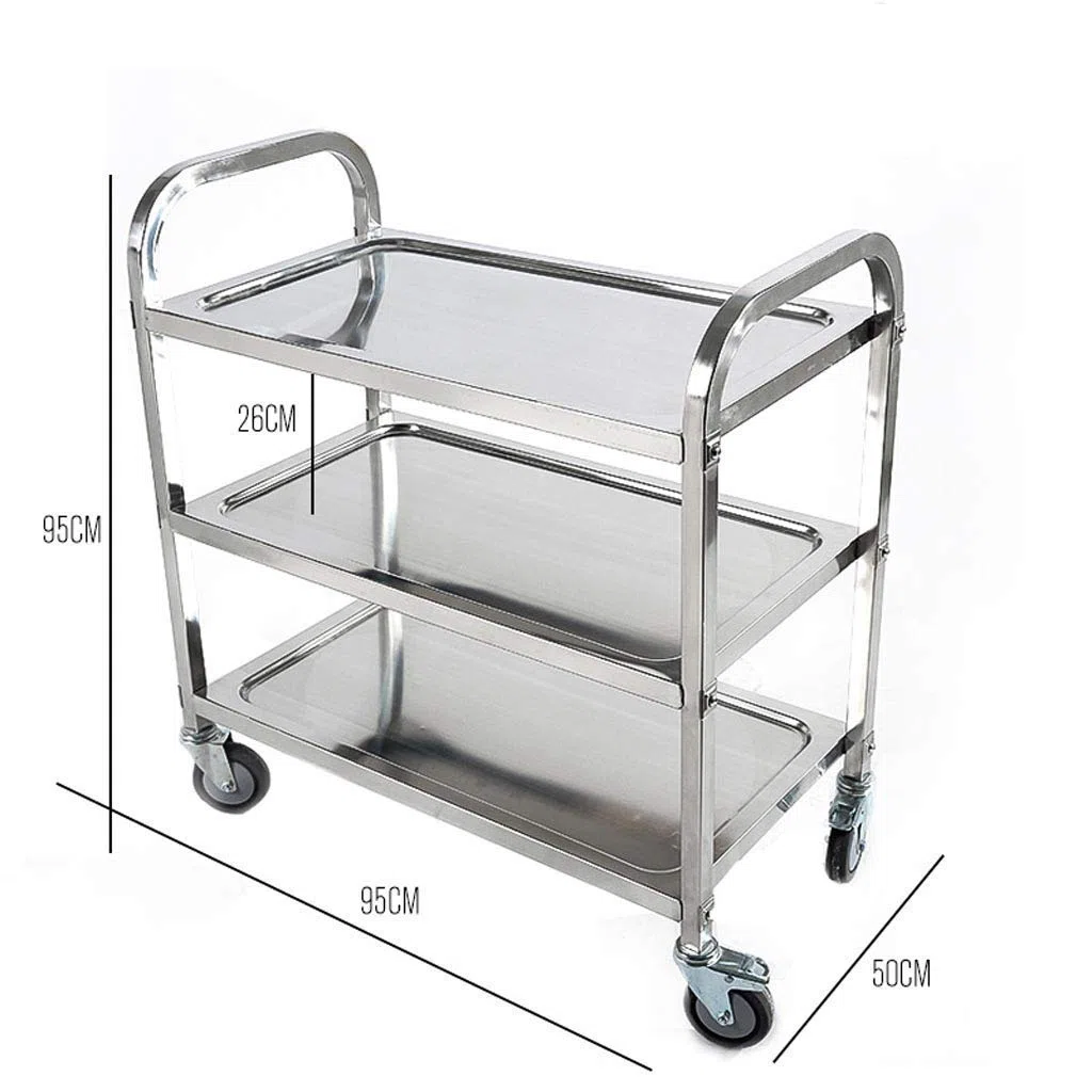 Carrito de almacenamiento multifuncional de 3 niveles, carrito de servicio de acero inoxidable, carrito de recogida de platos, para restaurantes, vagones de vino, con función de hotel, carrito