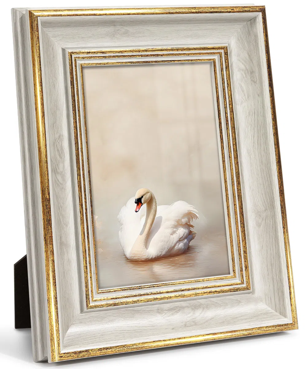 Afuly Marco de Fotos Vintage 8x10（20x25 cm Blanquecino y Borde Dorado para Escritorio Galería Pared Aniversario