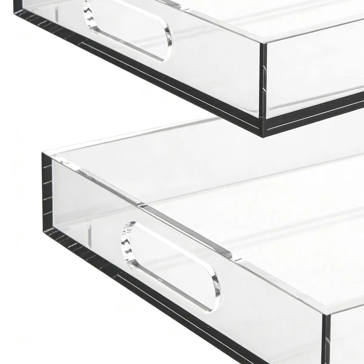 Bandeja de Servicio Transparente Juego de 2, herméticas con asas, | Bandeja de Servicio Antideslizante de Acrílico Para Mesa de Centro, Alimentos, Baño, Cocina, Cafetería, Comed