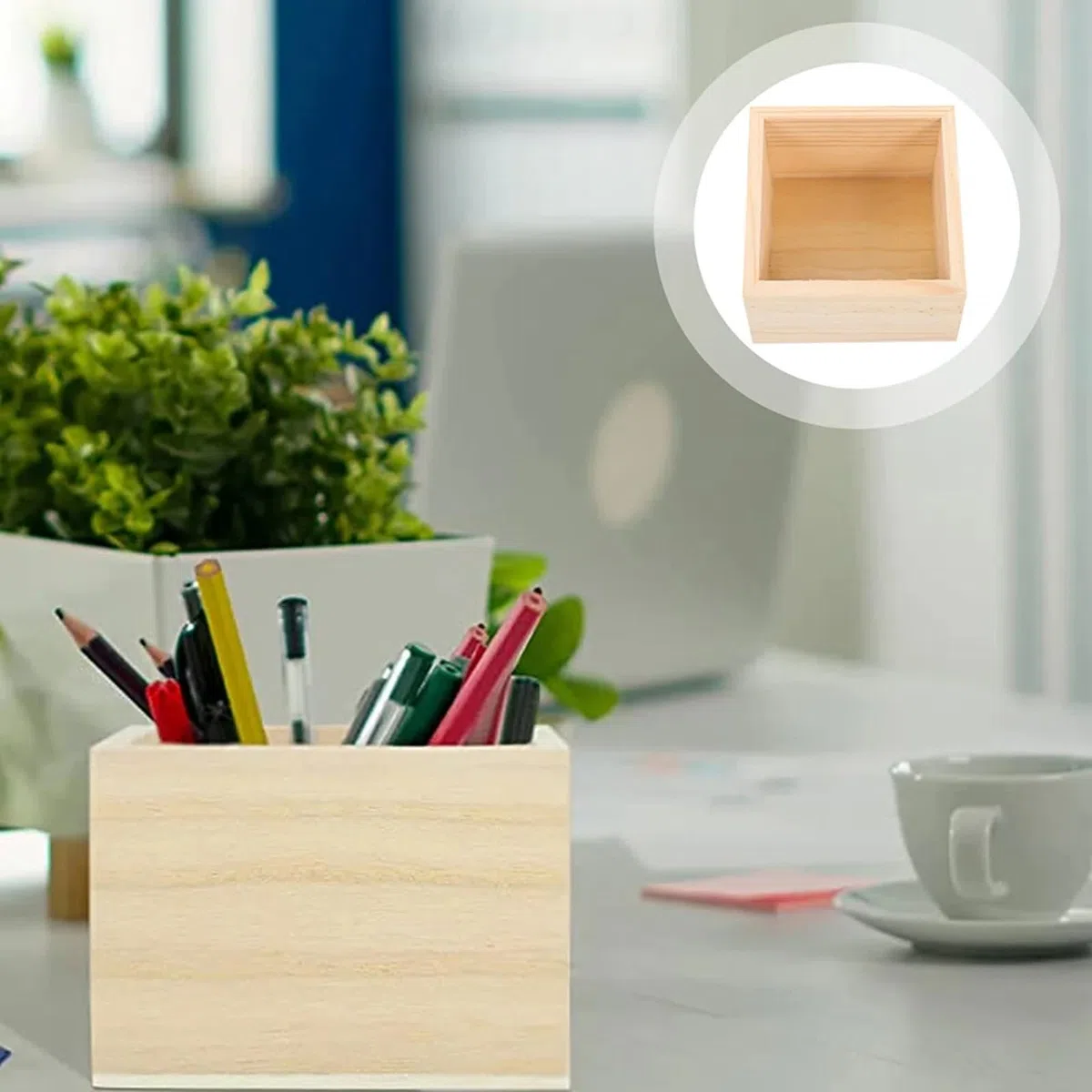 Anktily Paquete de 4 Cajas Organizadoras de Almacenamiento de Artesanía de Madera Sin Terminar, Caja de Madera Cuadrada Pequeña de 15x15x6cm, Caja Contenedor de Madera Natural Rústica para Decoración