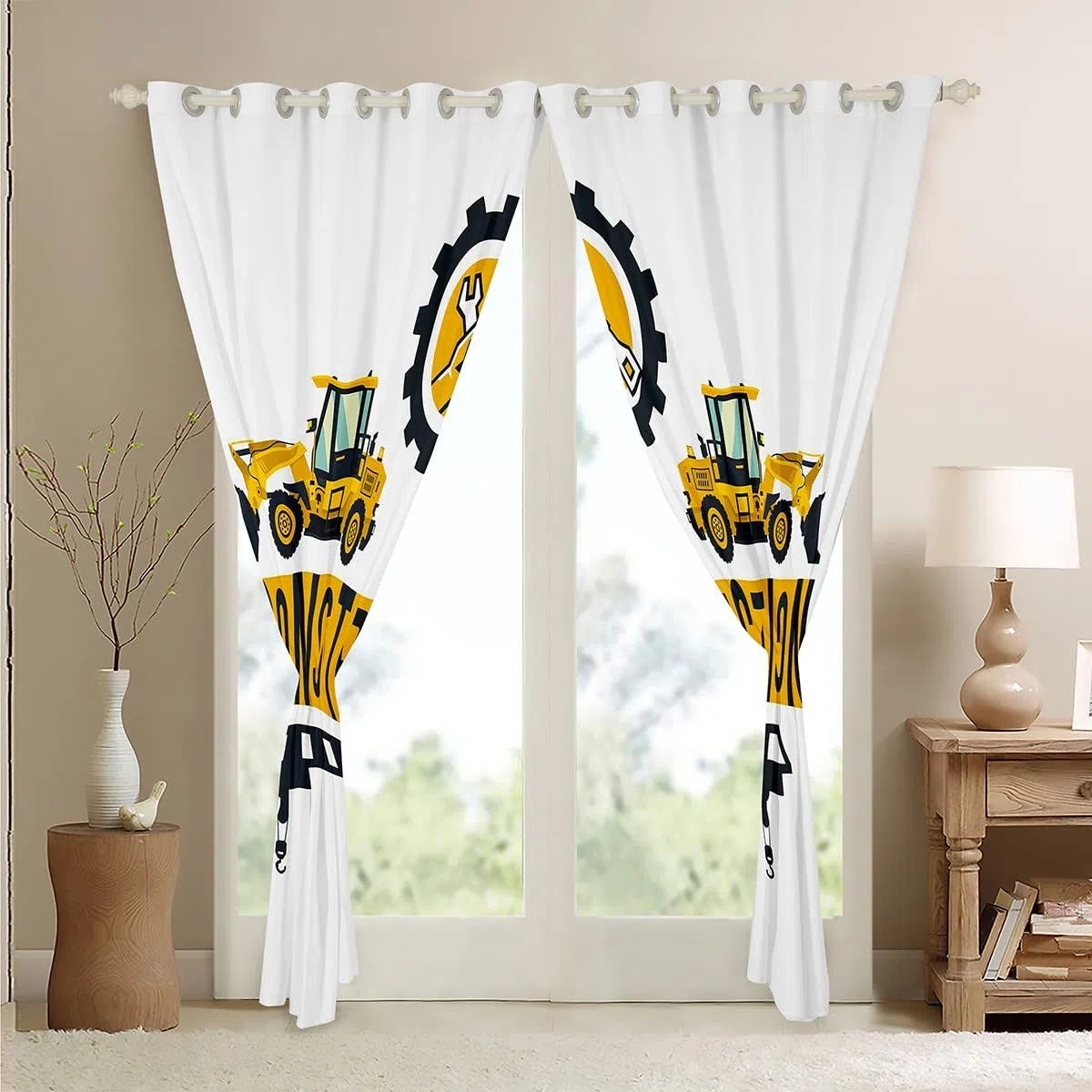 Cortina de Excavadora para niñas y niños para Obras de construcción, para oscurecer Coches, Equipo de Cortina Opaca para Camiones (30%-50%) de Dibujos Animados, maquinaria de automóviles, Cortinas de