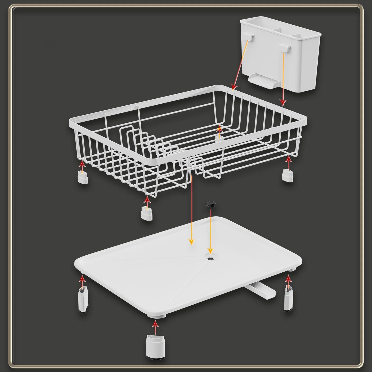 Escurreplatos Blanco Escurridor de Platos Acero Inoxidable Escurreplatos con Bandeja de Goteo Dish Drying Rack con Cesta para Cubiertos (Blanco, Pequeño)