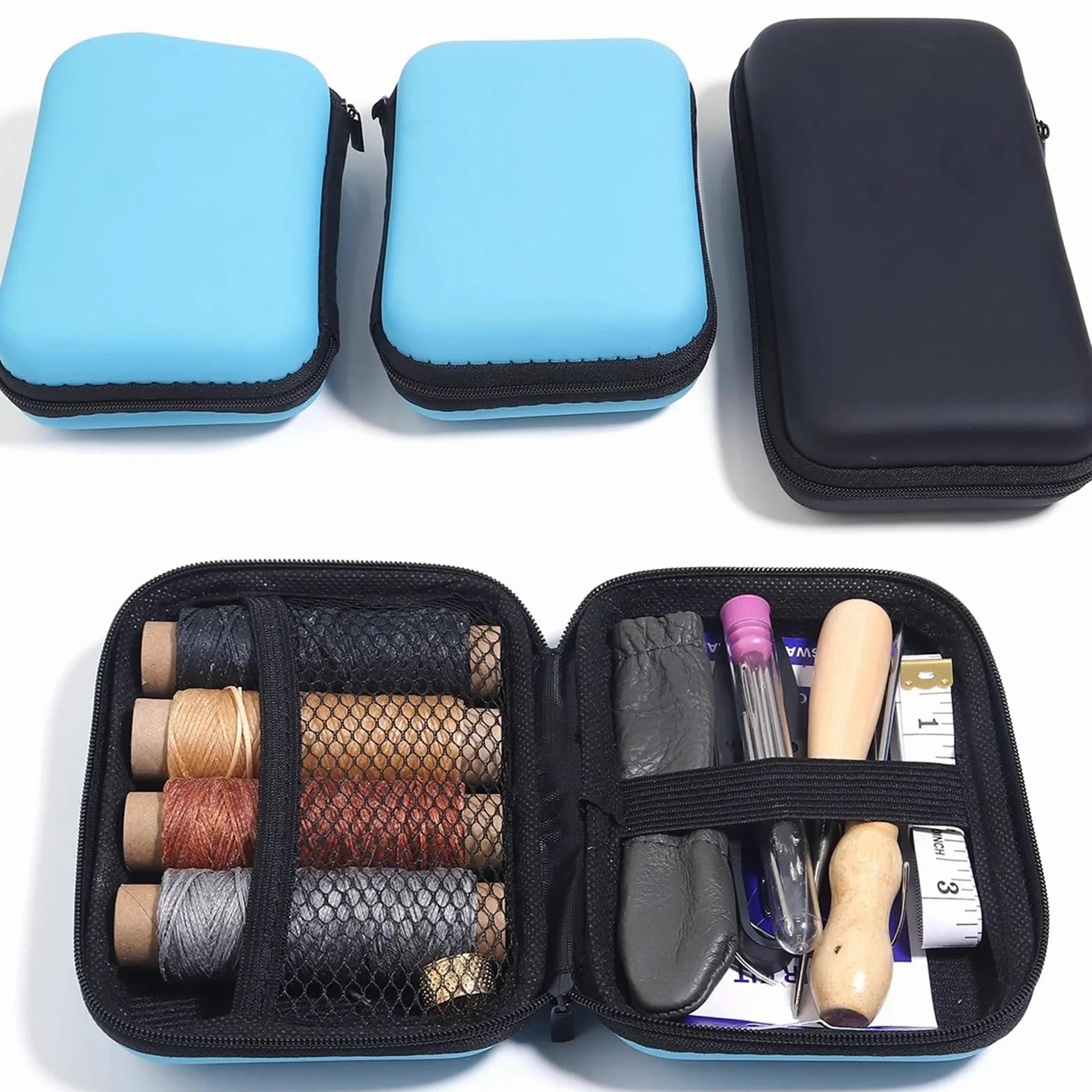 Kit de costura compacto 1 juego de kit costura multifunción con hilo color, aguja y tijeras, accesorios portátiles for el hogar(Black)