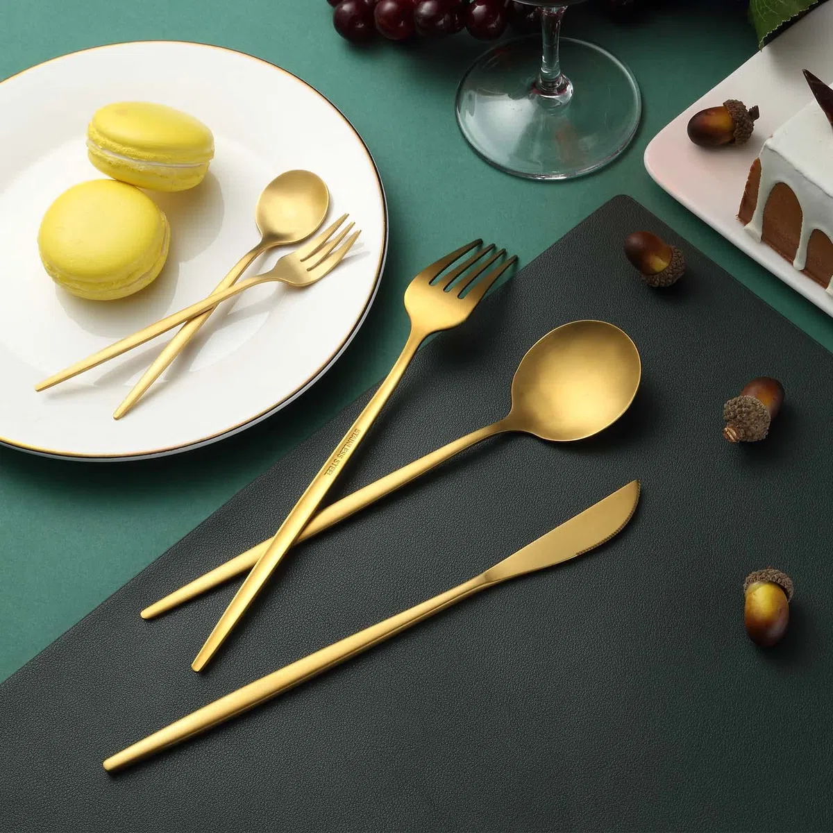 Juego de cubiertos, Pleafind 30 piezas cuberteria acero inoxidable para 6 personas, set cubiertos, cuberteria dorada, cubiertos con cuchillo, tenedor, cuchara, apto para lavavajillas