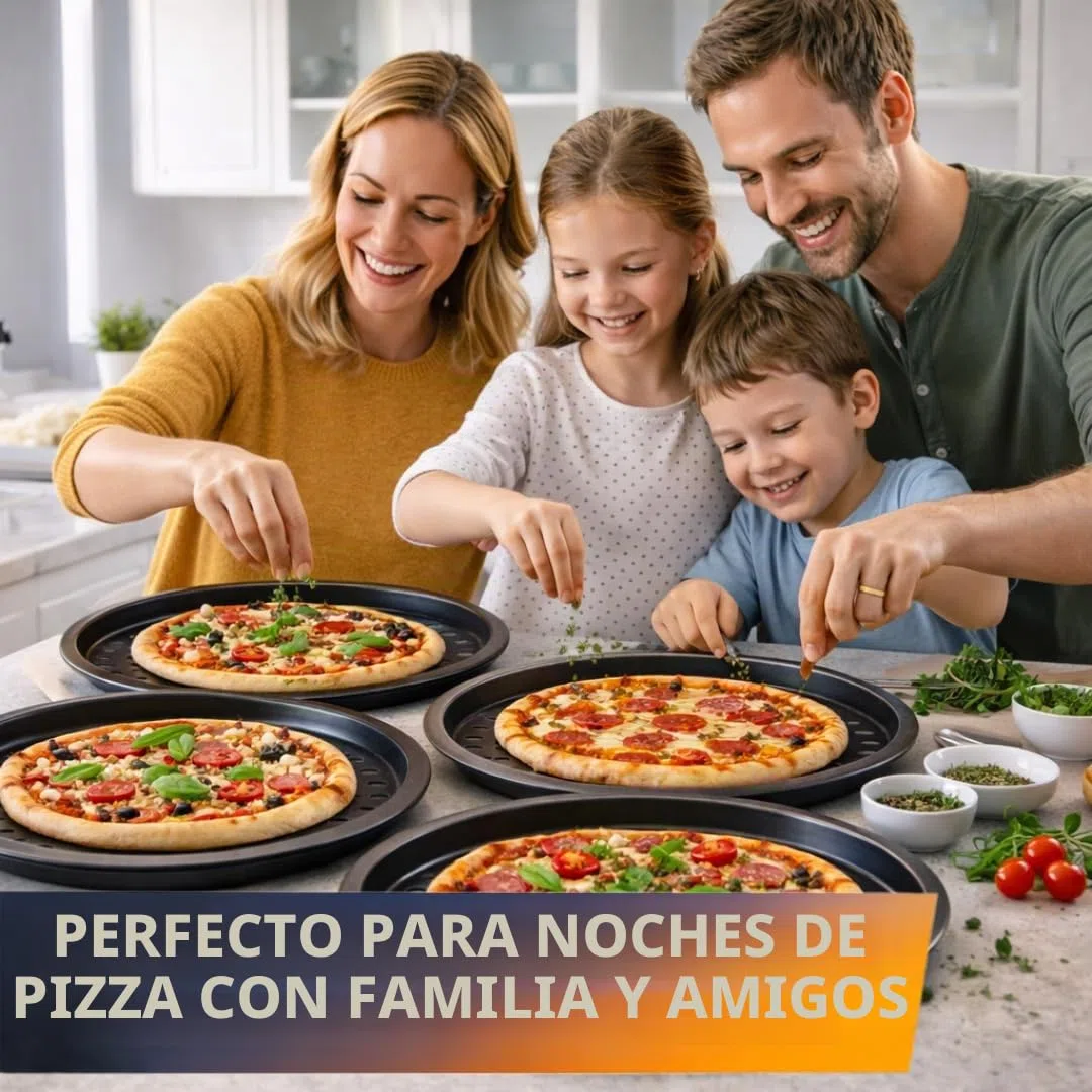 Juego de 4 bandejas para pizza de 32 cm de diámetro, bandeja para pizza y tarta de fuego de acero perforada, revestimiento antiadherente, bandeja crujiente para base extra crujiente