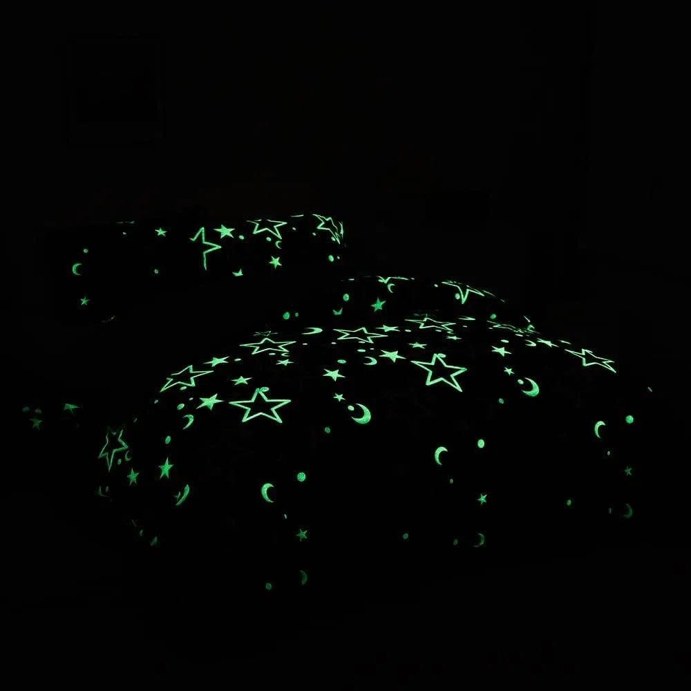 Loussiesd Juego de ropa de cama con diseño de galaxia que brilla en la oscuridad para niñas, color azul, universo estrellado, noche estrellada, súper suave, 135 x 200 cm, espacio exterior, estrellas