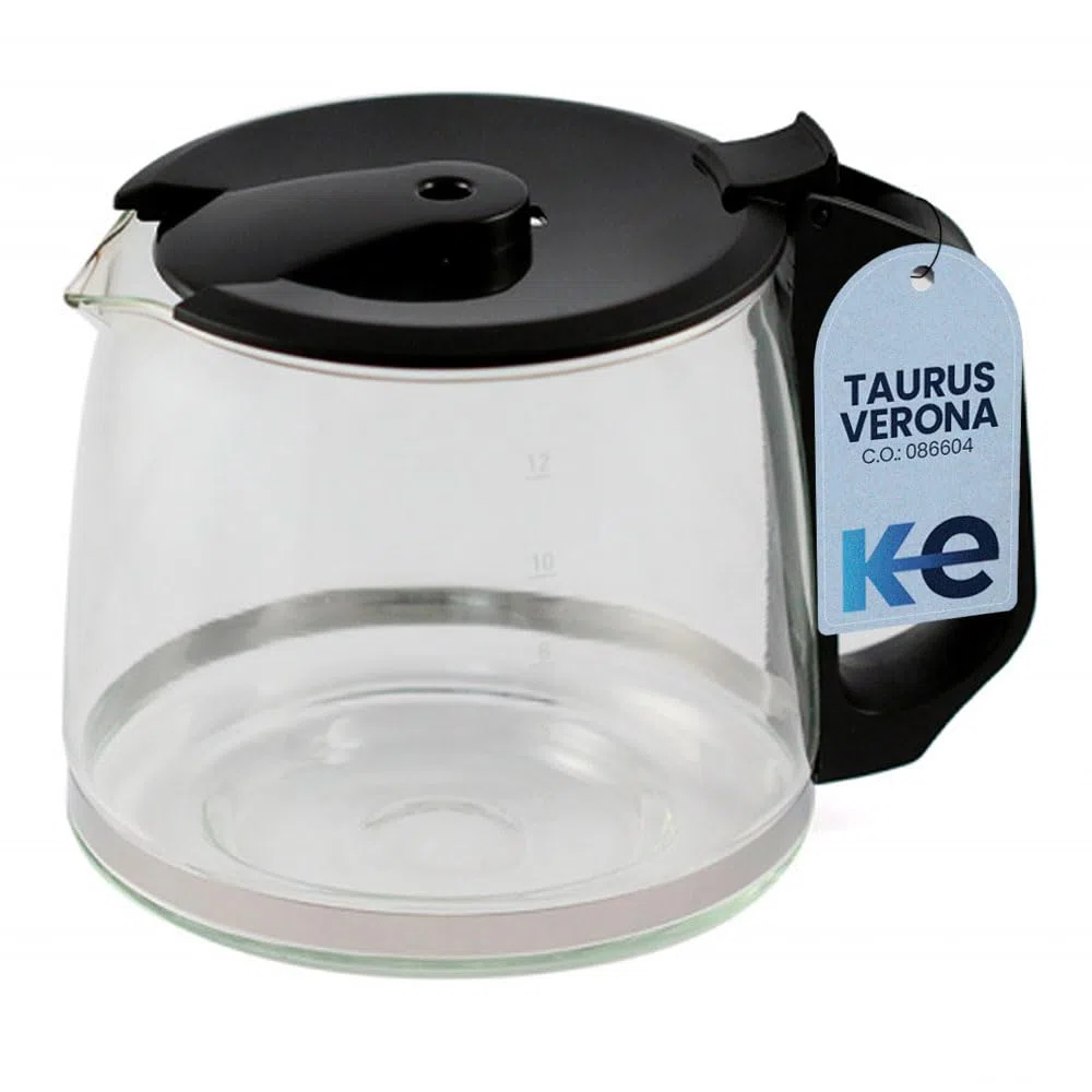 Anakel Home Repuesto Jarra Cafetera 086604 Compatible con Taurus Verona Versión II y III, Adaptable a Ecron y Magefesa Ristretto 1200 | Cristal, 12 Tazas, 1.2 Litros de Capacidad