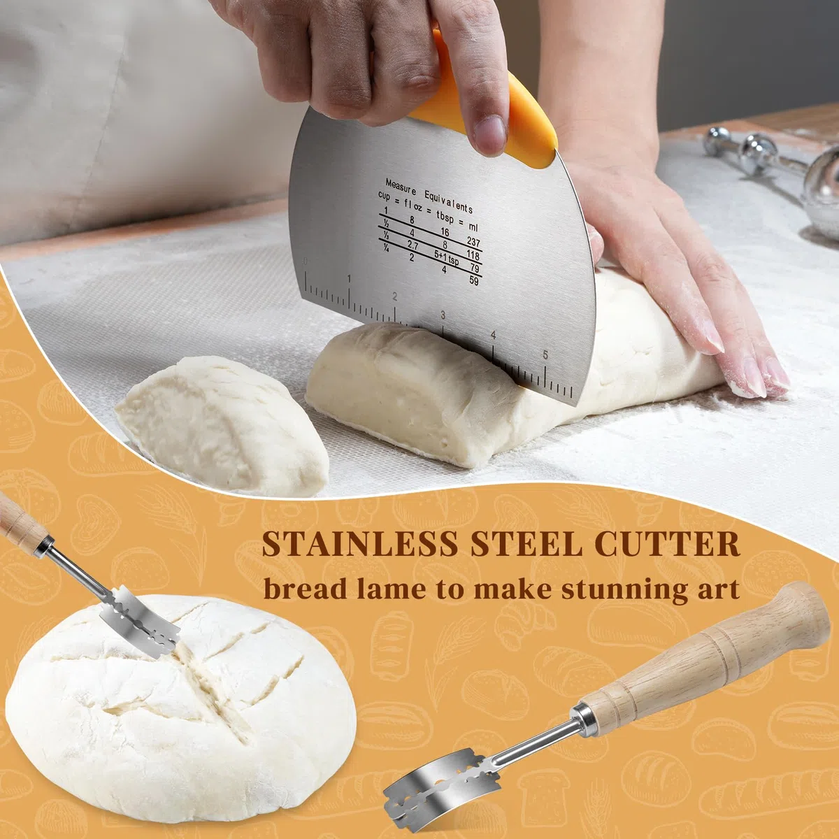 Banetones para Pan, Sopito Banneton 2 piezas Cesta Pan con Paño de Lino, Raspador de Masa, Cepillo de Silicona, Batidor de Masa, Cuchillo de Panadero, Tamiz de Harina, Bolsa de Almacenamiento
