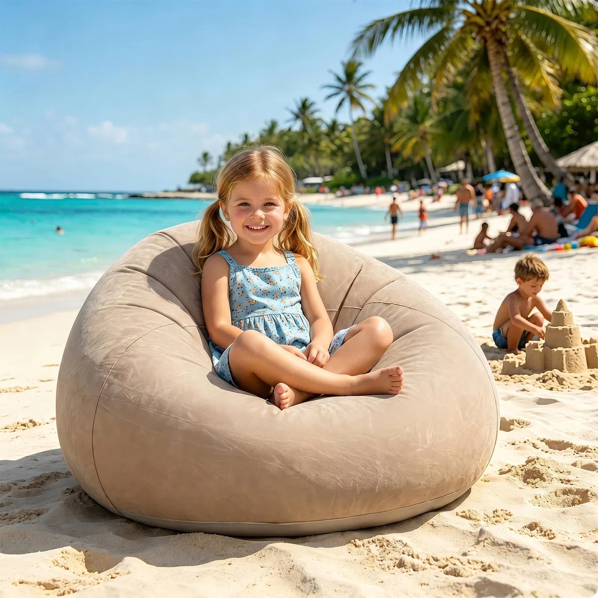 Sofá hinchable portátil e impermeable para exteriores, puf hinchable, camping, playa, piscina y viajes, hinchable, portátil, cómodo (gris)