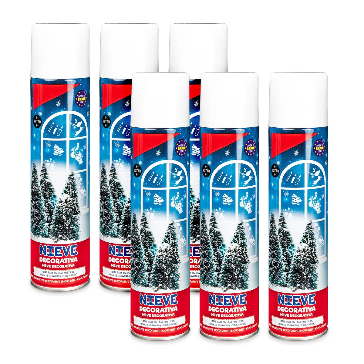 BESCH Espuma Nieve Artificial Spray Decoración Navidad para Arbol, Pulverización de Nieve, Bote Spray Efecto Nieve, Copos de Nieve (Nieve Decorativa 300ml, Pack 6)