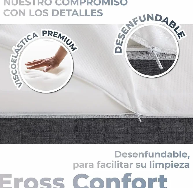 Sobrecolchon 140x200 Firmeza Media. Atérmico, Antialérgico, Silencioso y Flexible. Desenfundable con Cremallera Invisible. Topper Viscoelastico Cómodo Densidad Media. Altura 5 cm Moncel ErossConfort