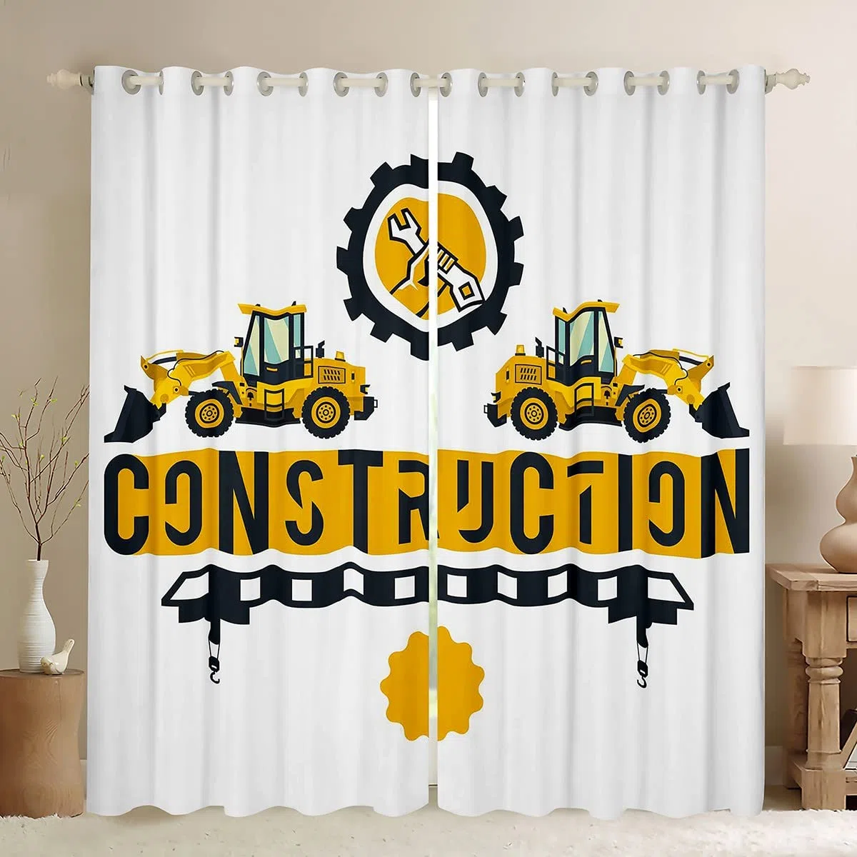Cortina de Excavadora para niñas y niños para Obras de construcción, para oscurecer Coches, Equipo de Cortina Opaca para Camiones (30%-50%) de Dibujos Animados, maquinaria de automóviles, Cortinas de