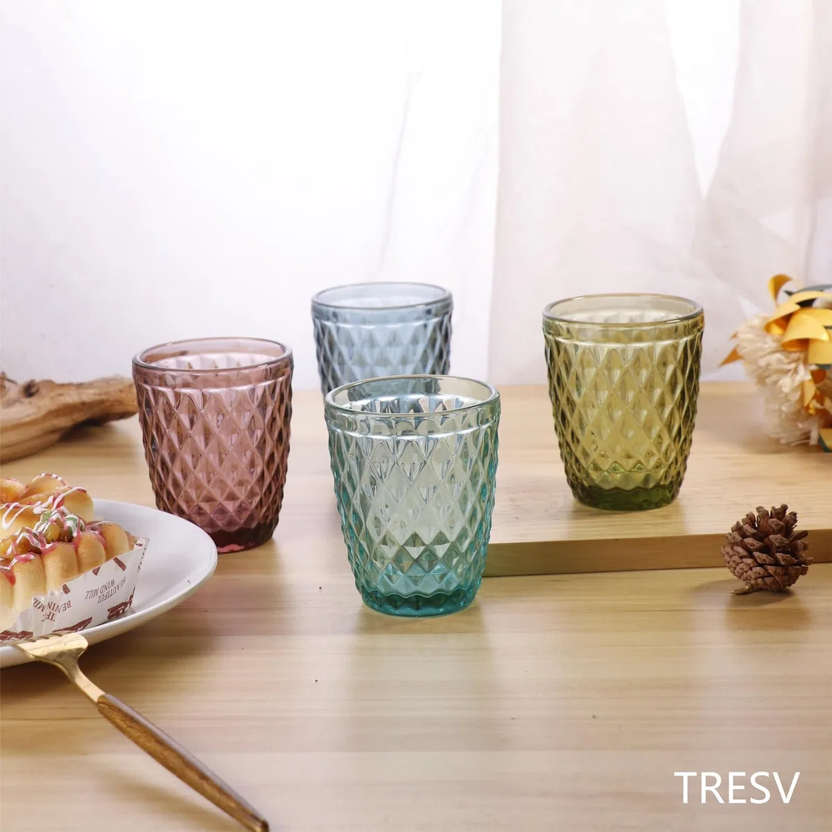 Set de 6 Vasos Colores o Transparente, Vaso de Cristal agua de 250 ml, Vaso de Agua y Bebidas, Aptos para Lavavajillas (Rosa)