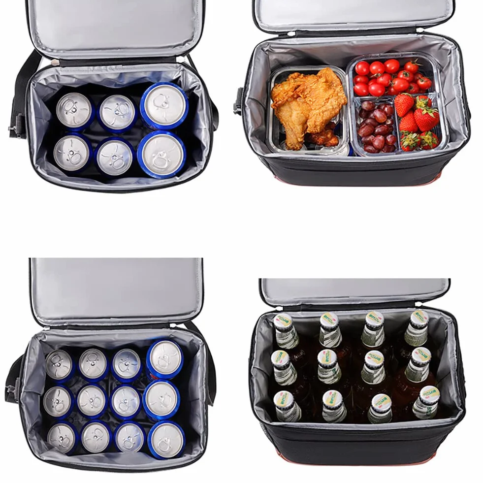Bolsa isotérmica para el almuerzo, 16 L, portátil, impermeable, para almuerzo, pícnic, con correa para el hombro, doble compartimento para trabajo, escuela, viajes, oficina, azul oscuro