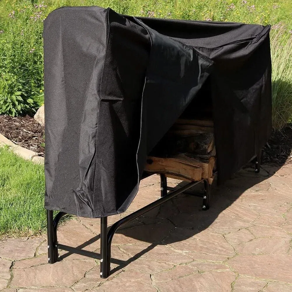 Cubierta para leña de 8 pies, impermeable, resistente al agua, tela de PVC Oxford, protector de soporte de madera para exteriores con asas reforzadas y rejillas de ventilación dobles para