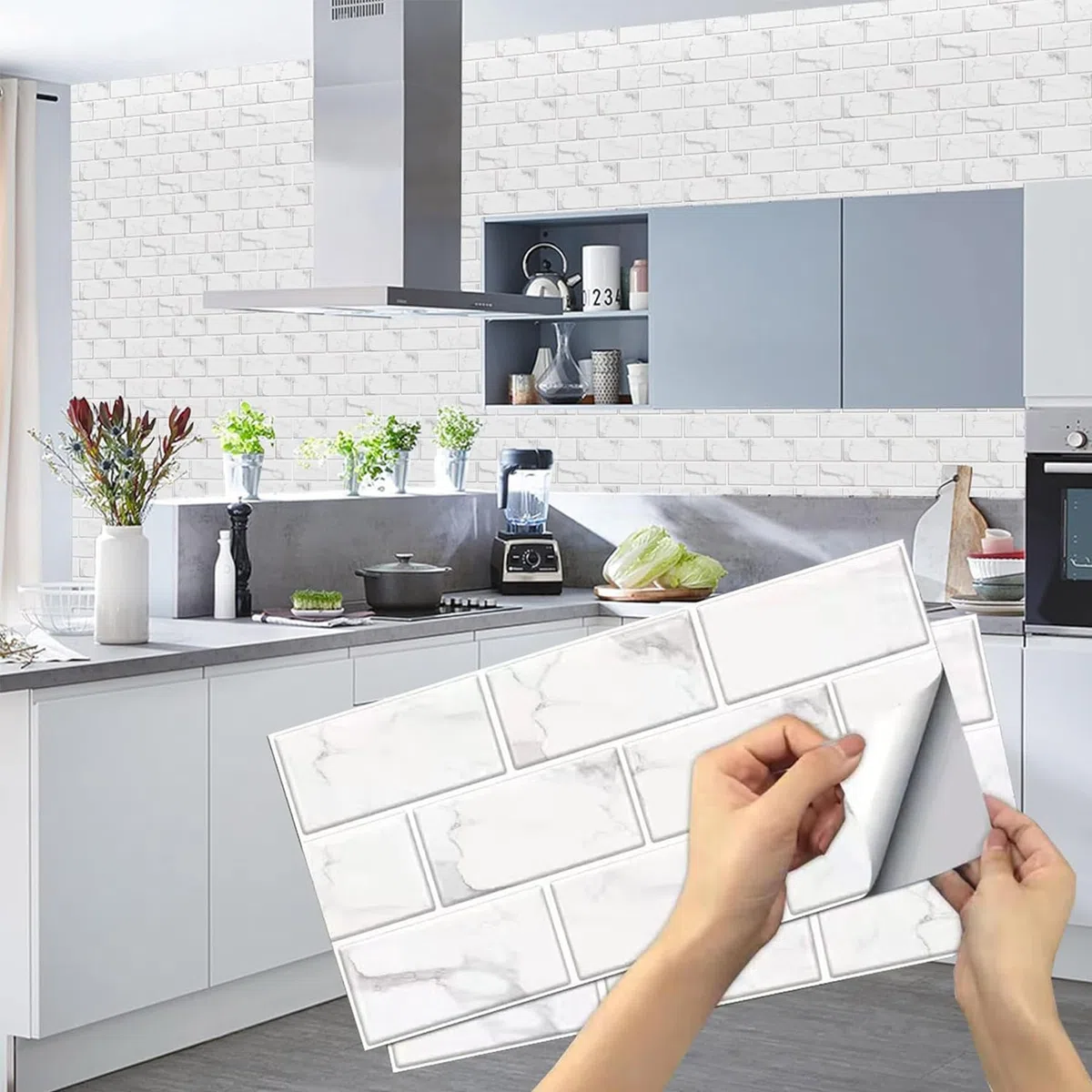 Pegatinas de Baldosas, Adhesivo de Pared Azulejos Adhesivo de Pared PVC Decorativos Adhesivos para Cocina y Baño Ladrillos pared Gris 15 x 30 cm (24 Piezas)