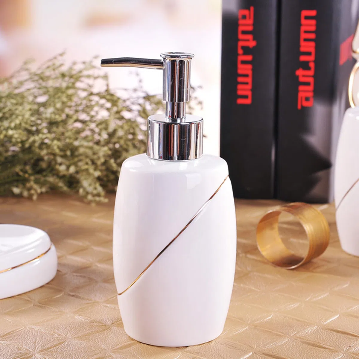 Juego de dispensador de jabón de cerámica, accesorios de baño con soporte para cepillo de dientes, jabonera, taza para cepillo de dientes para uso en apartamentos y hot