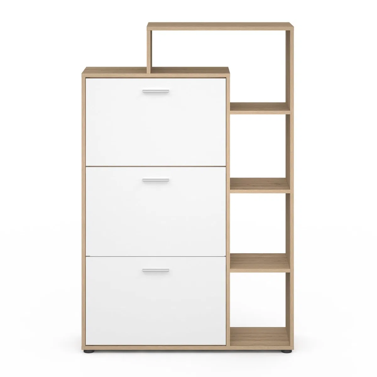 IDMarket KLARK - Zapatero, imitación de haya, 3 puertas blancas, con estante