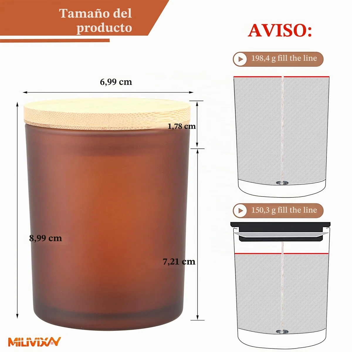 MILIVIXAY Paquete de 12 tarros de cristal grueso ámbar esmerilado de 7 onzas con tapas, tarro vacío a granel para hacer velas, recipientes de especias y polvo.