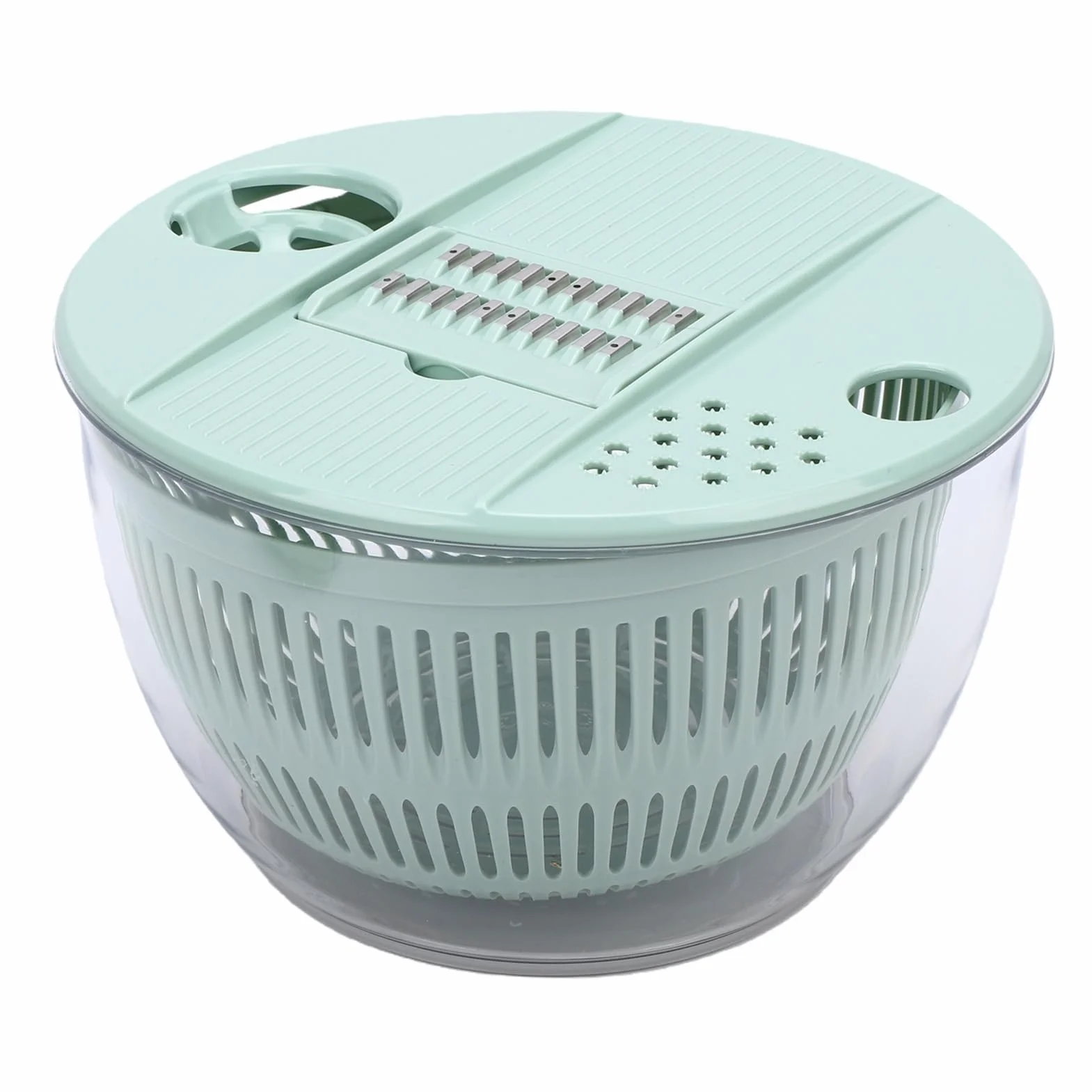 Aramox Ensalada, Secador de Verduras de Acero Inoxidable ABS PP de 5,3 Cuartos de Galón con 5 Cuchillas, Tazón para Triturar en Seco, Secador Manual para Preparación de Ensaladas, Uso en la Cocina