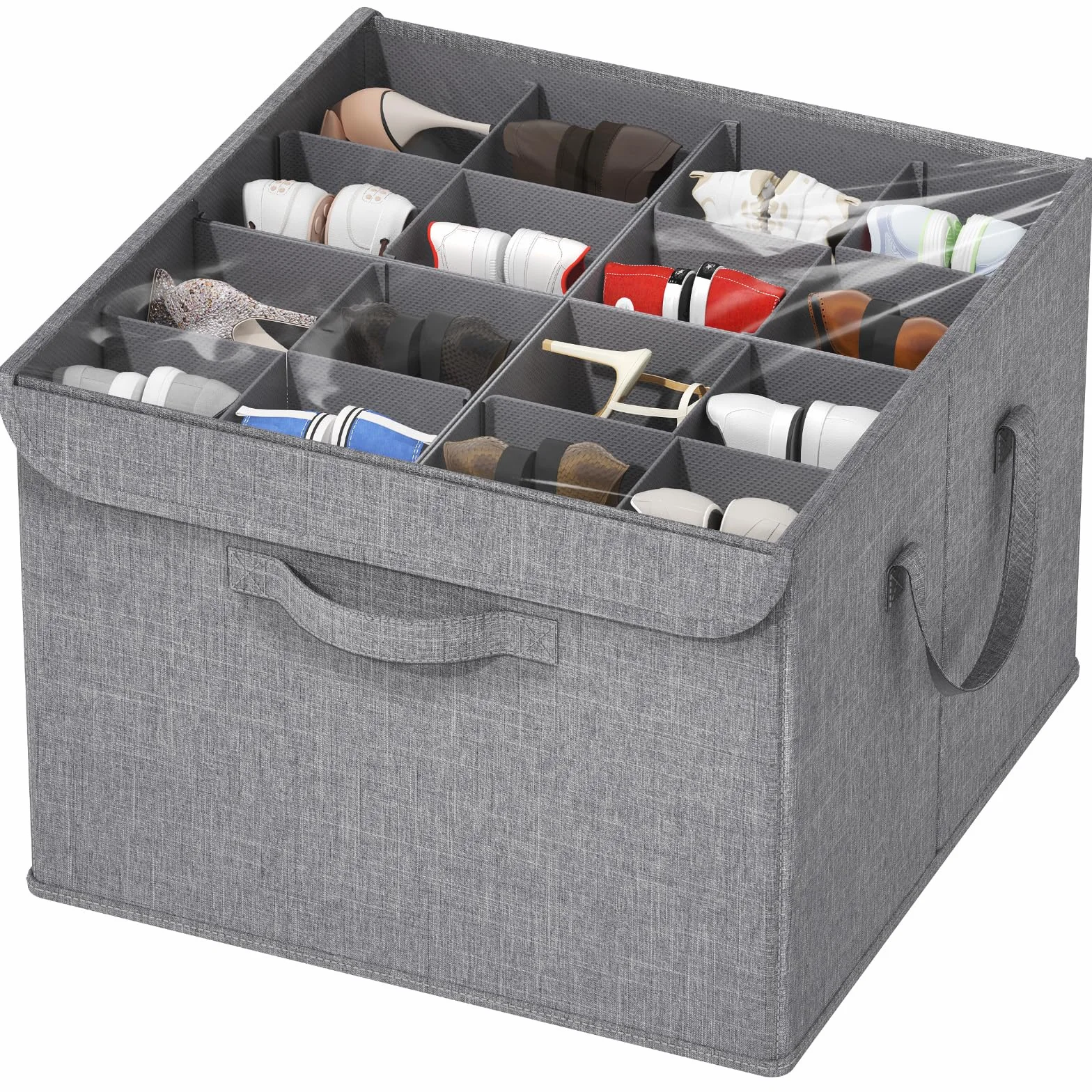 Lifewit Organizador de Zapatos para Armario, Divisores Ajustables para Almacenamiento de Zapatos, Cajas de Almacenamiento Plegables con Cubierta Transparente, Gris Claro, 1 Paquete para 4-16 Pares
