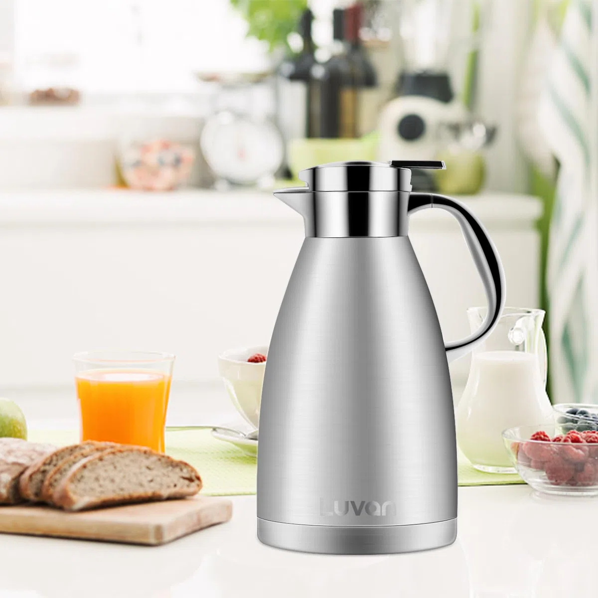 Luvan 1.8L 18/10 Jarra Térmica Termo, Anti-Goteo, Anti-Quemaduras, La cafetera de Aislamiento, café, (Plata-1.8)