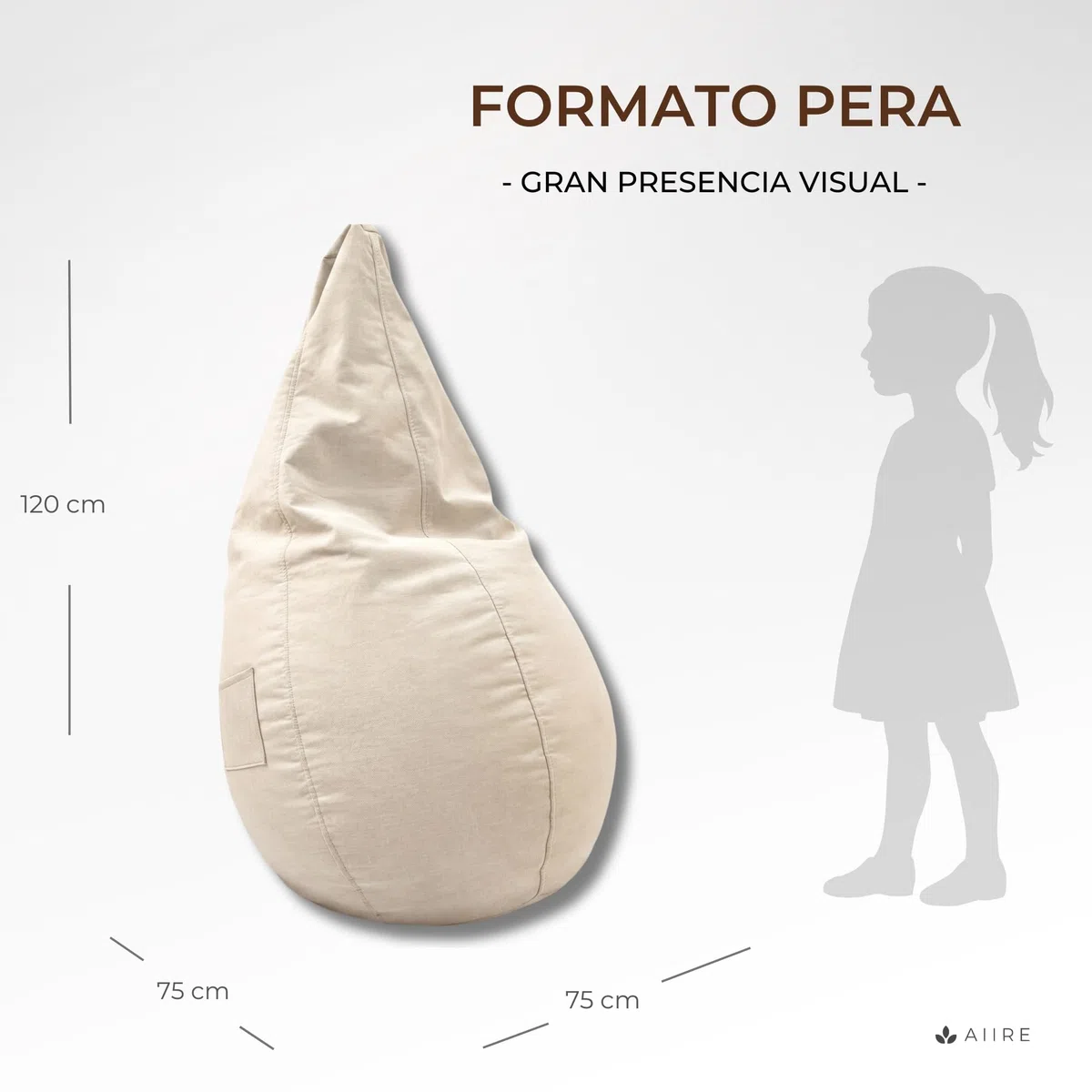 Aiire Puff Pera con Relleno Incluido - Puff Gamer Moderno de Diseño - Niño o Adulto para Salon o Habitación Juvenil - Sillón Puf Infantil XXL Adolescente - Puffs en Algodón Premium Beige
