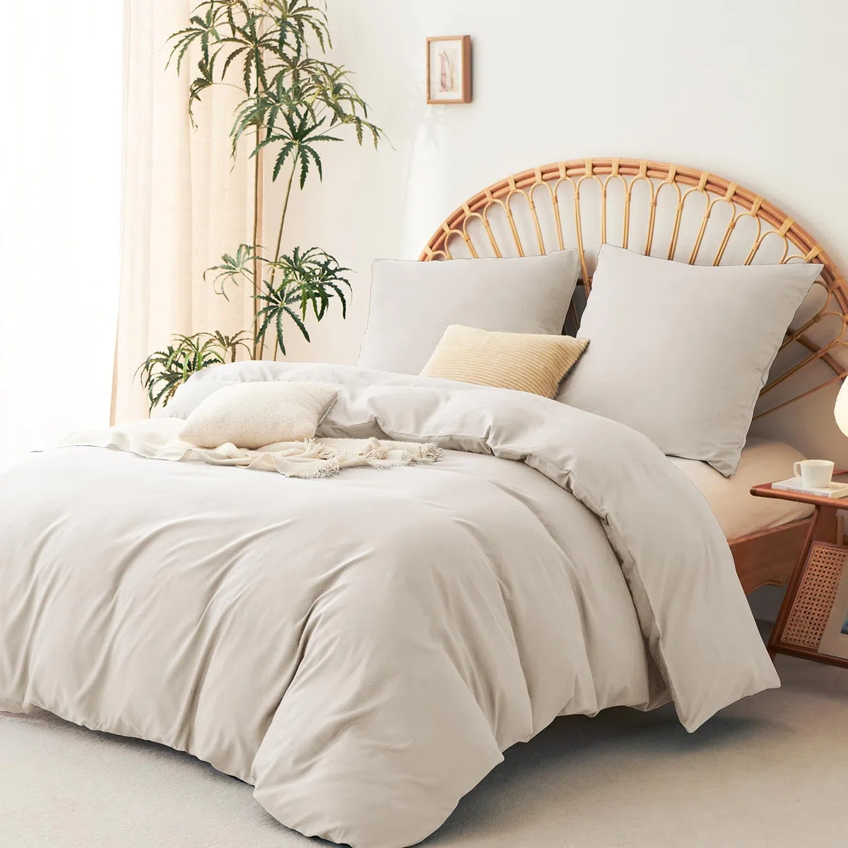 WAVVE Funda Nórdica 200x200 cm 1pc con Funda Almohada 65x65 cm 2pcs, Beige
