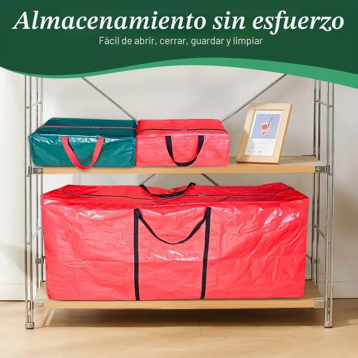 Juego de 3 Bolsa de Almacenamiento para árboles de Navidad XXL,165 x 78 x 38 cm, con 2 Bolsas de Almacenamiento para Adornos navideños, oropel y Luces de Cadena. Se Adapta a árboles Artificiales
