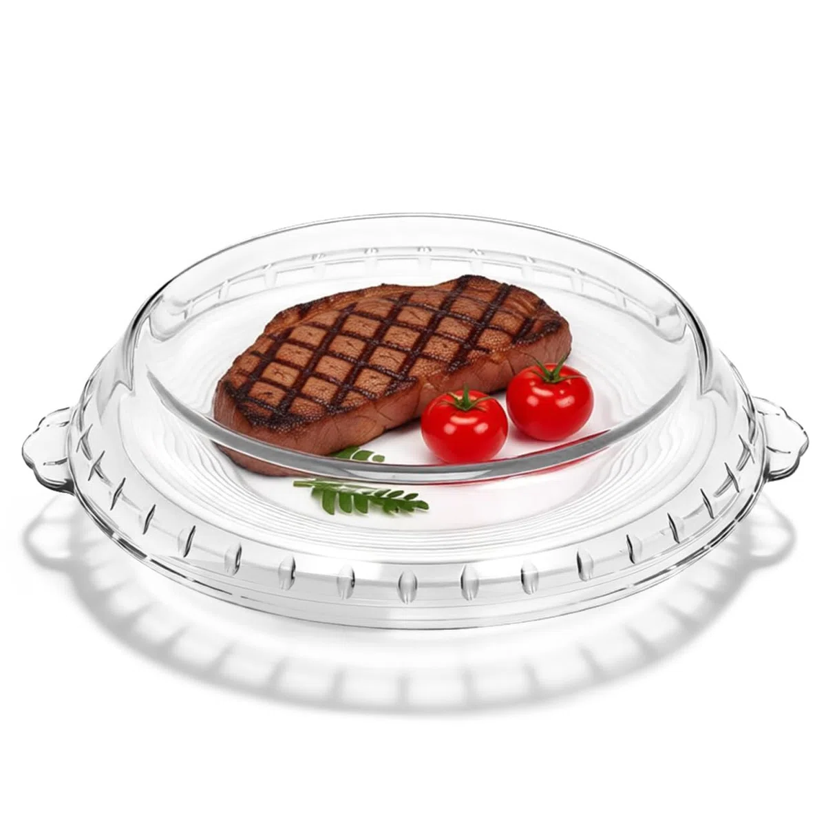 Ciieeo Molde de Vidrio Redondo para Tarta de 25 cm con Tapa Antisalpicaduras para Microondas, Bandeja de Vidrio Transparente para Hornear Pastel y Flan, Fuente para Horno y Cocina Al Vapor (10 Pulgada