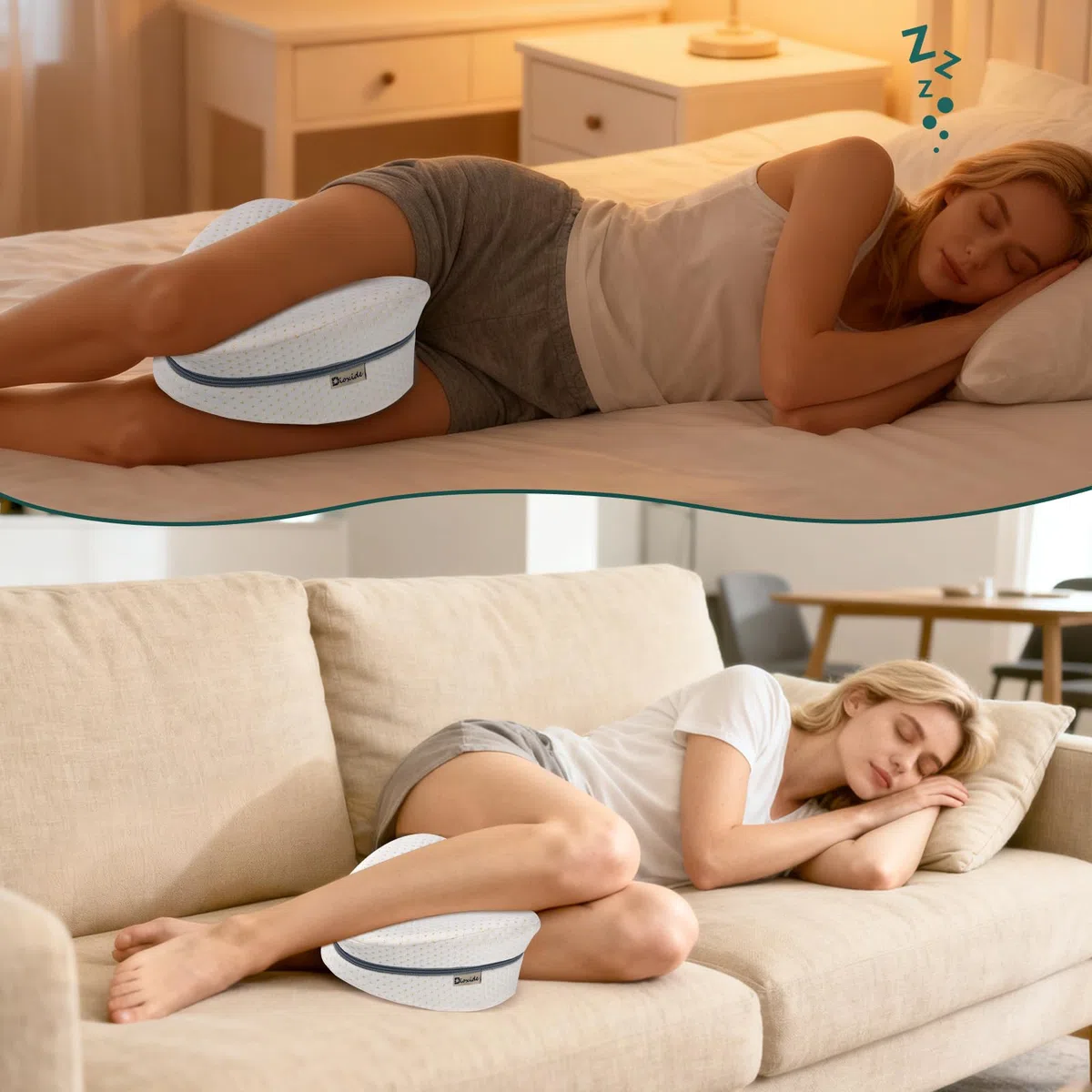 Dioxide Almohada Piernas Dormir, Almohada Rodillas para Dormir con Almohada para Piernas para Dormidores Laterales,Cojín de Soporte Pélvico para Piernas,Rodillas,Caderas,Espalda y Embarazo(Blanco)