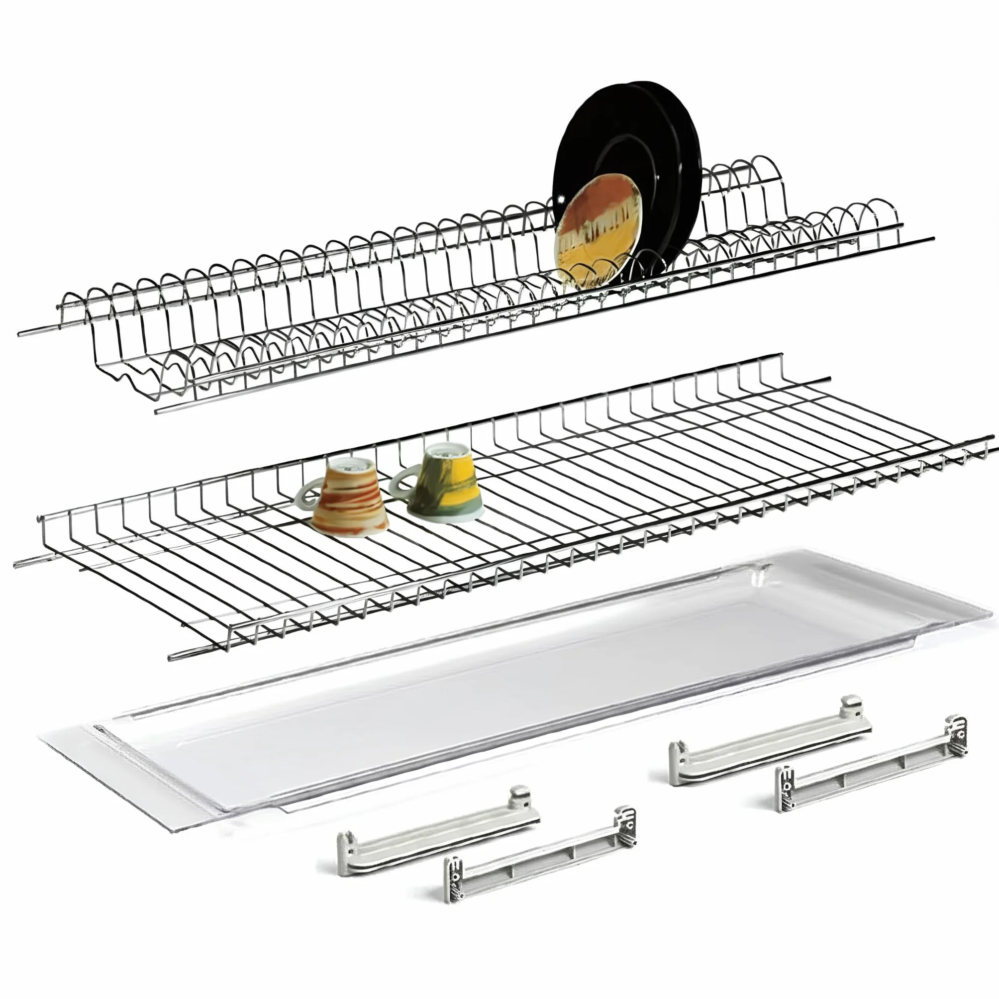 Escurridor de acero inoxidable con bandeja de goteo fabricado en Italia (76 cm para armario de 80 cm)