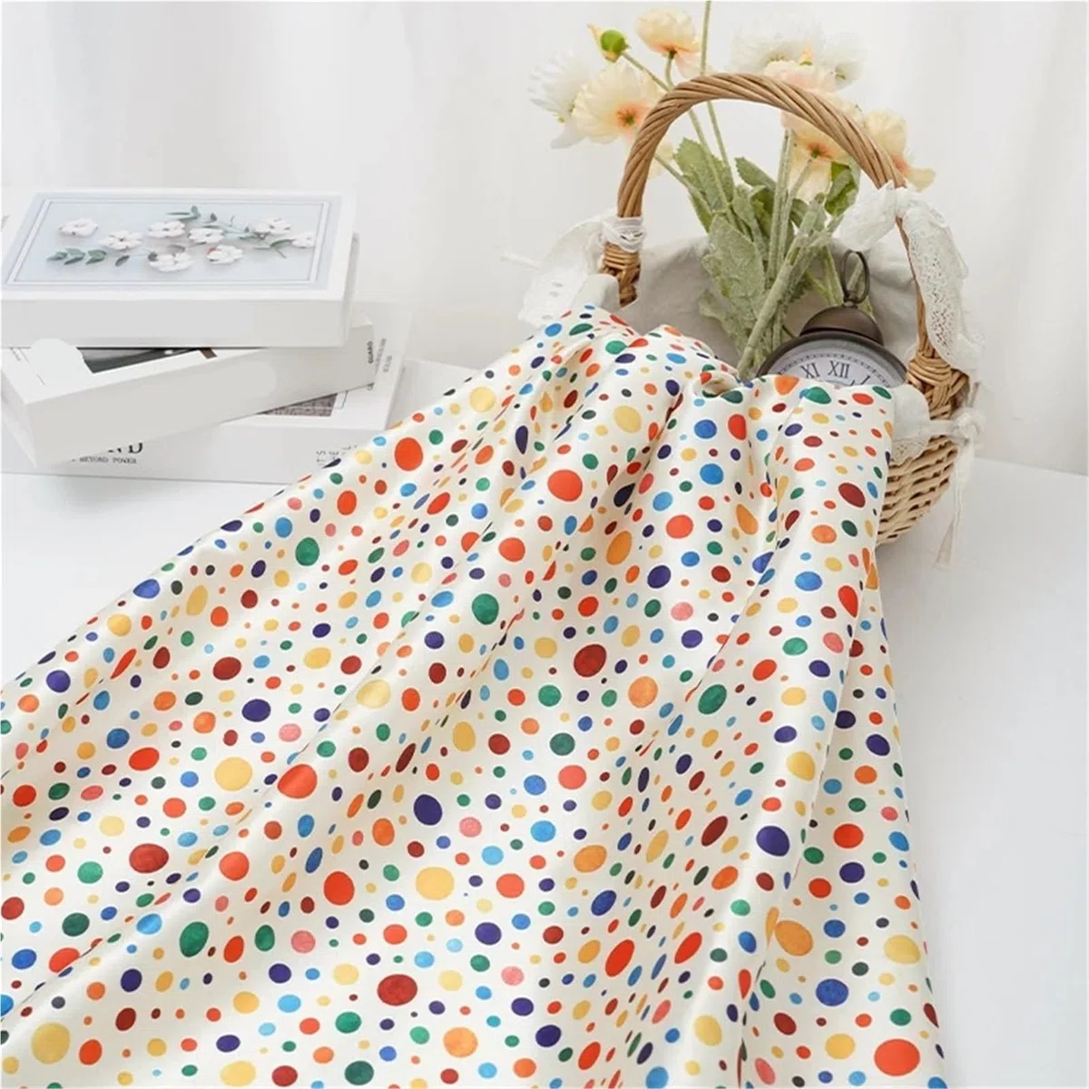 Tela de lunares Tela satinada suave y transpirable con estampado de puntos for vestidos, faldas tirantes, ropa for niños, pijamas, materiales costura DIY, 0,5 m/1m/5m(Color2,500x150cm)