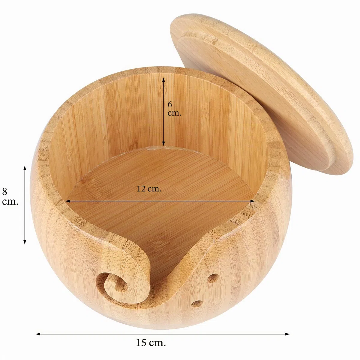 Coopay Tazón de hilo de bambú, cuenco para tejer, cuenco de lana de madera con tapa, soporte de hilo para tejer ganchillo, cuenco de lana para madejas de algodón circulares más pequeñas